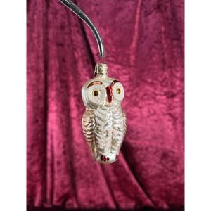 Vintage Christmas - Handblown Glass Ornament - Glitter Owl - Inge Glas - Germany